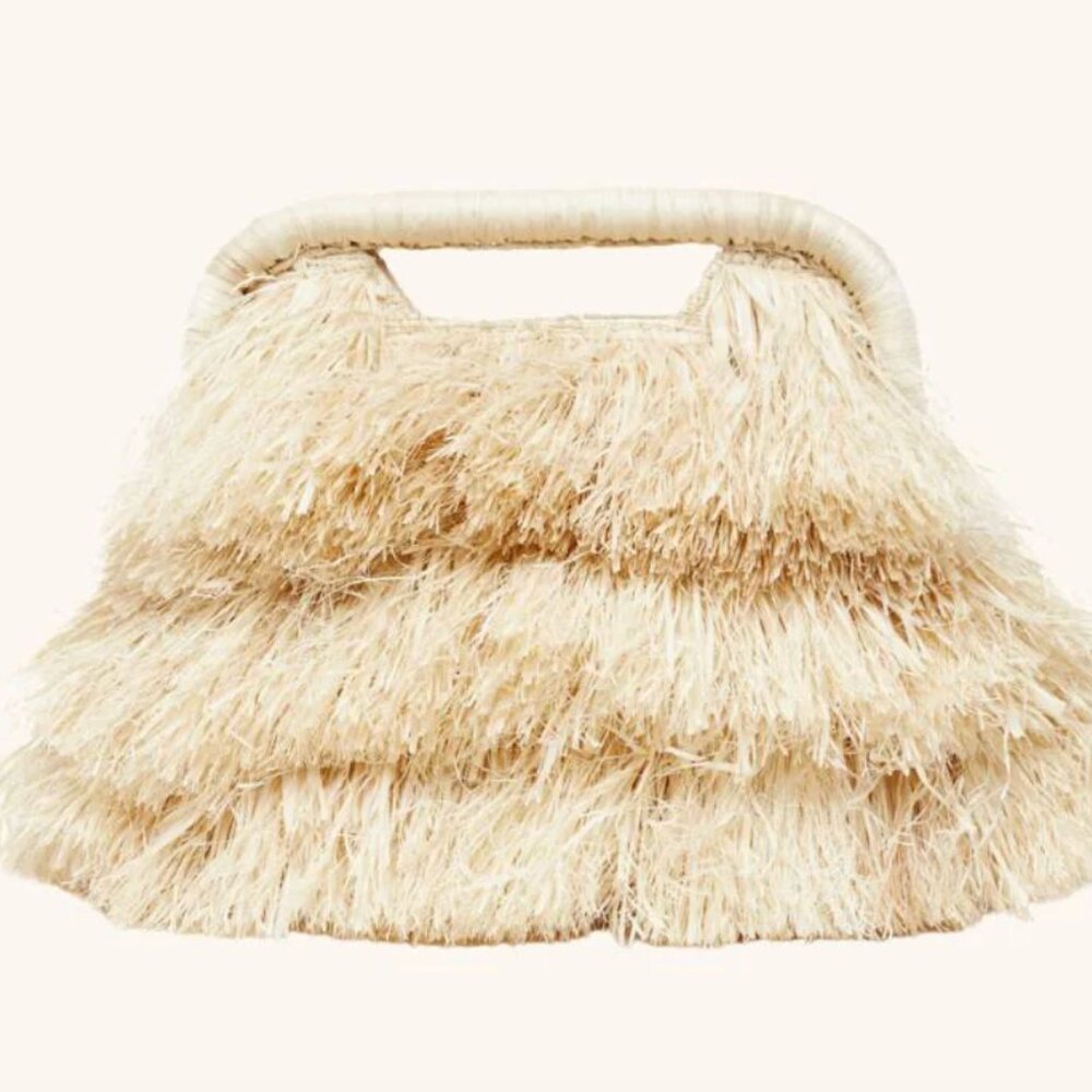 Mini Straw Fringe Tote Bag in Natural